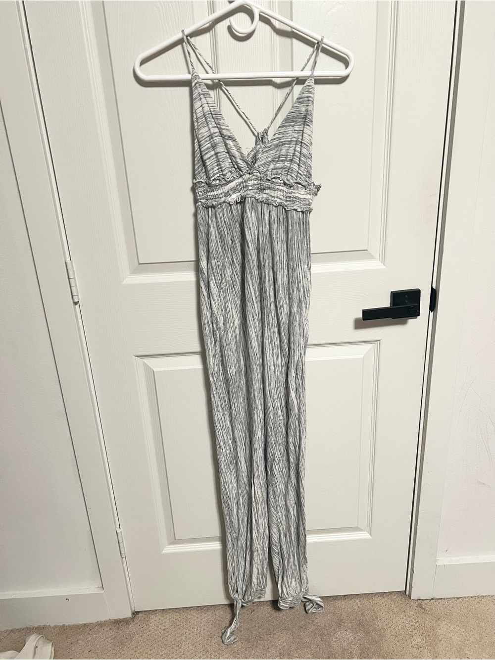 Free People Beach Malibu Harem Relaxed Jumpsuit Spacedye Grey White Heather - Picture 5 of 11